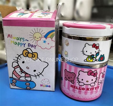 jual lunch box stainless steel hello kitty|Lunch box 4 layer/ rantang makan susun 4 karakter Hello Kitty.